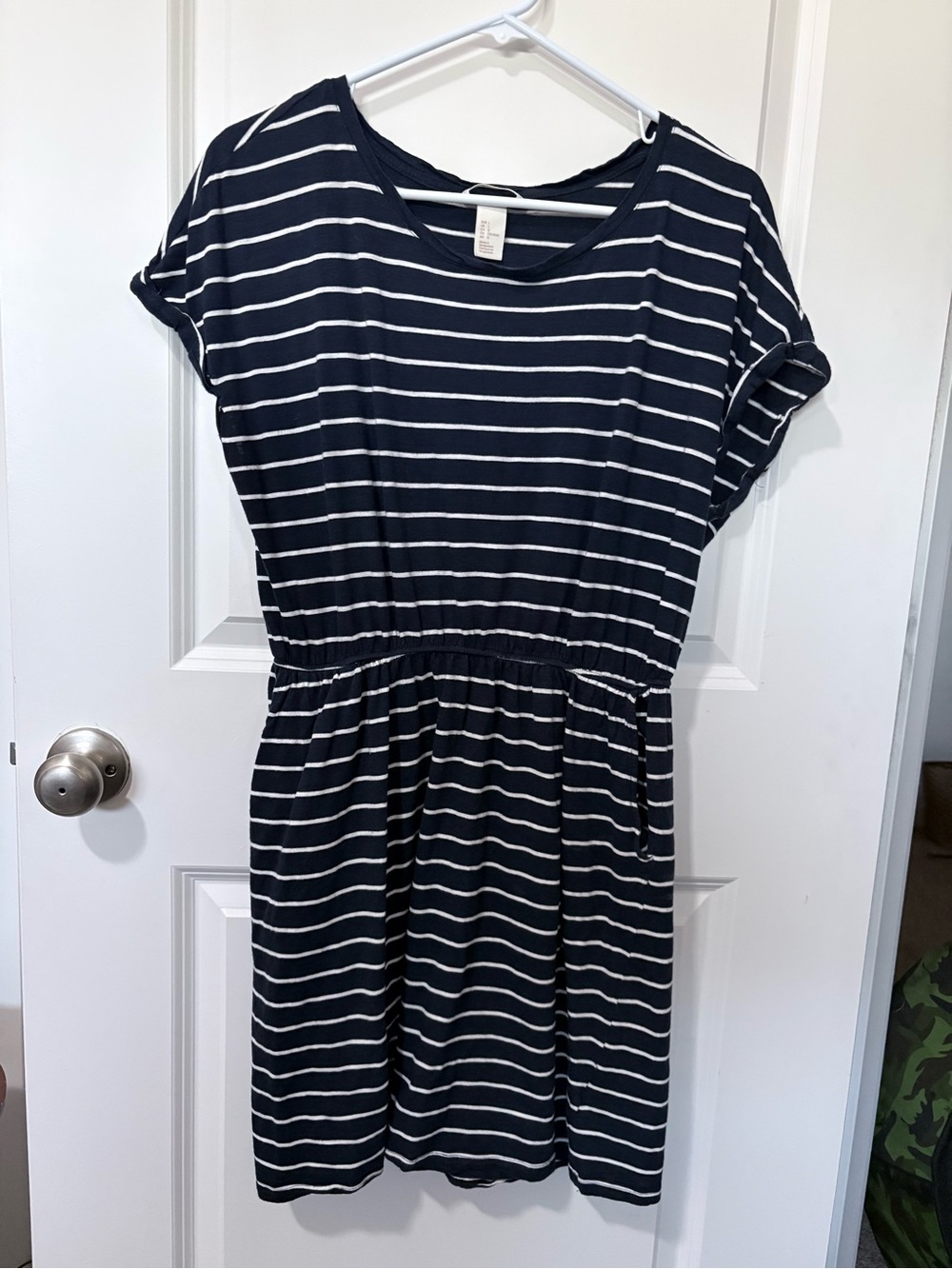 H&M Navy and White Striped Midi Dress